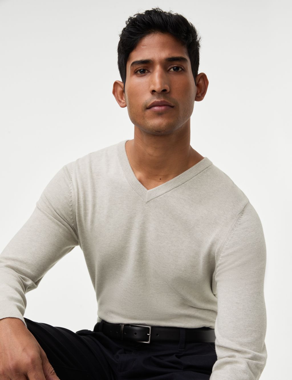 Pure Cotton V-Neck Knitted Jumper 2 of 4