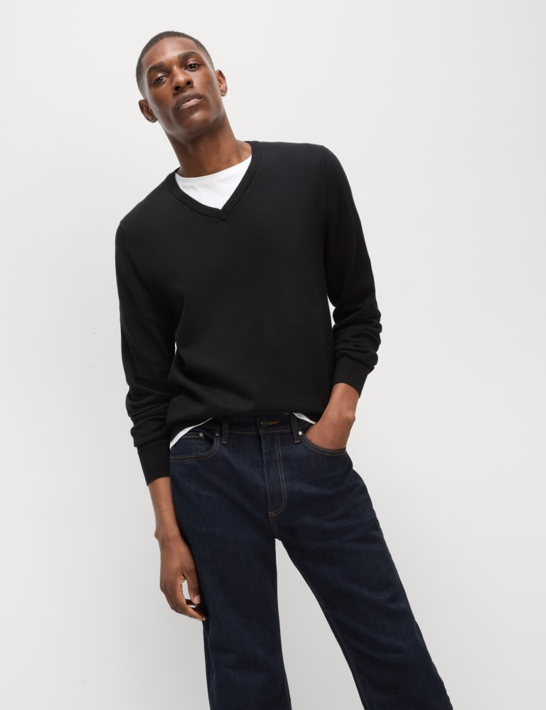 Pure Cotton V-Neck Knitted Jumper 1 of 5