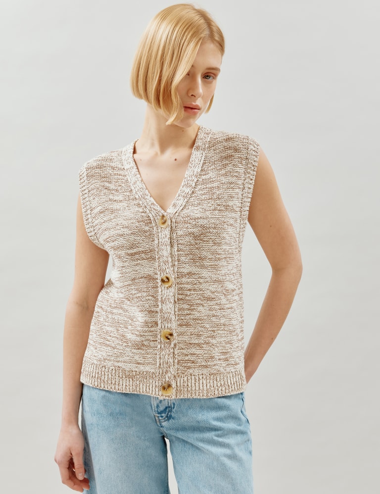 Cotton Rich V-Neck Sleeveless Cardigan, M&S Collection