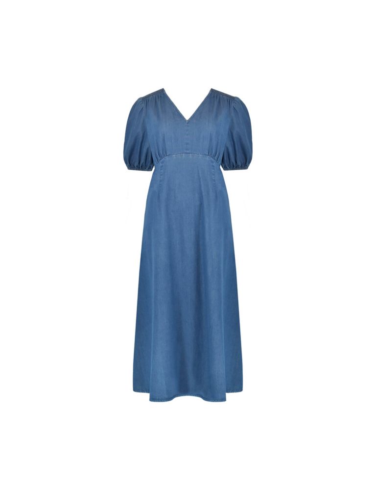 Pure Cotton V-Neck Midi Shirred Dress 2 of 5