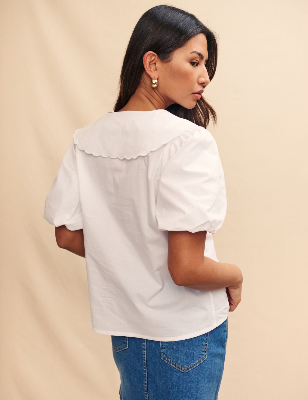 Pure Cotton V-Neck Puff Sleeve Blouse 2 of 5