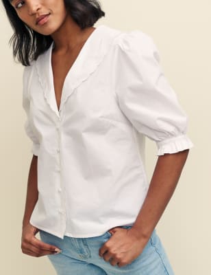 cotton blouse with puff sleeves