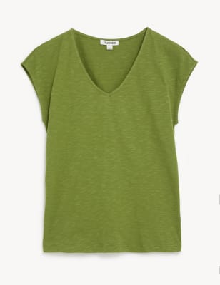 Pure Cotton V-Neck Short Sleeve T-Shirt Image 2 of 6