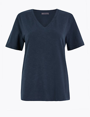 Pure Cotton V-Neck Straight Fit T-Shirt Image 2 of 5