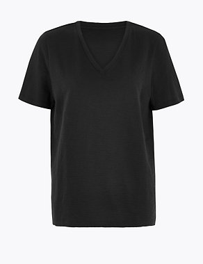 Pure Cotton V-Neck Straight Fit T-Shirt Image 2 of 5