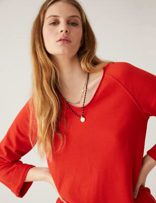 Pure Cotton V-Neck Sweatshirt | Per | M&S