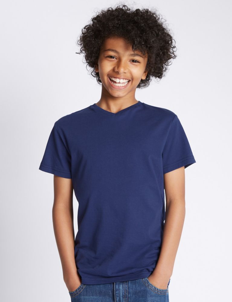 Pure Cotton V-Neck T-Shirt (5-14 Years) 1 of 3
