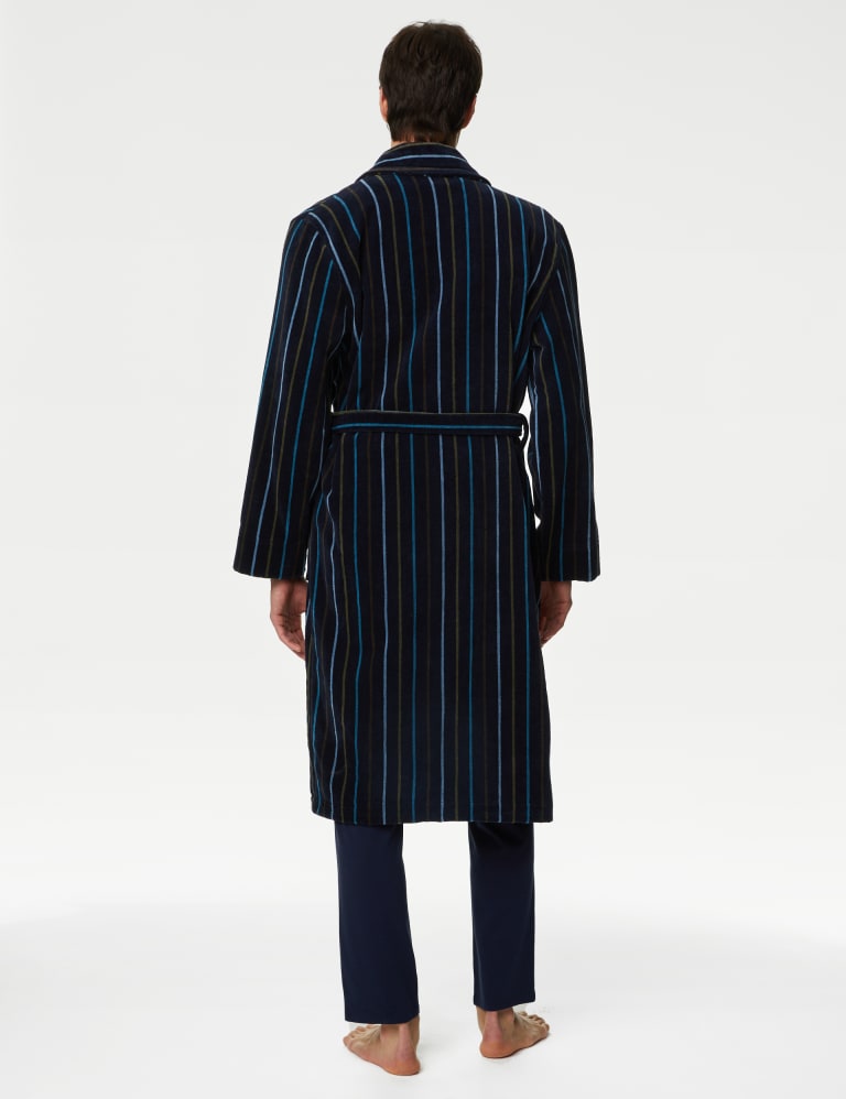 Pure Cotton Velour Striped Dressing Gown Autograph M S