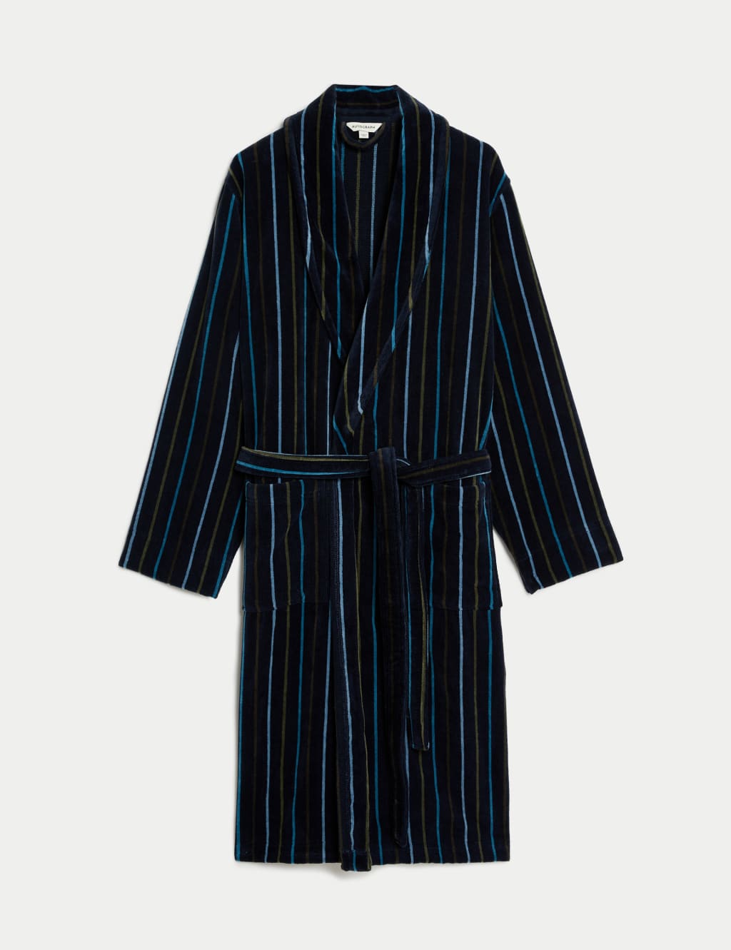 Pure Cotton Velour Striped Dressing Gown Autograph M S