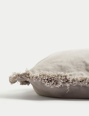 Pure Cotton Velvet Fringed Cushion Image 2 of 4