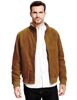Pure Cotton Vintage Inspired Corduroy Bomber Jacket Blue Harbour