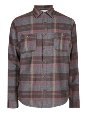 Pure Cotton Waffle Checked Shirt Image 2 of 4