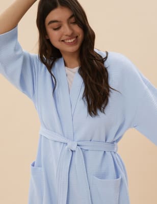 short cotton dressing gown womens