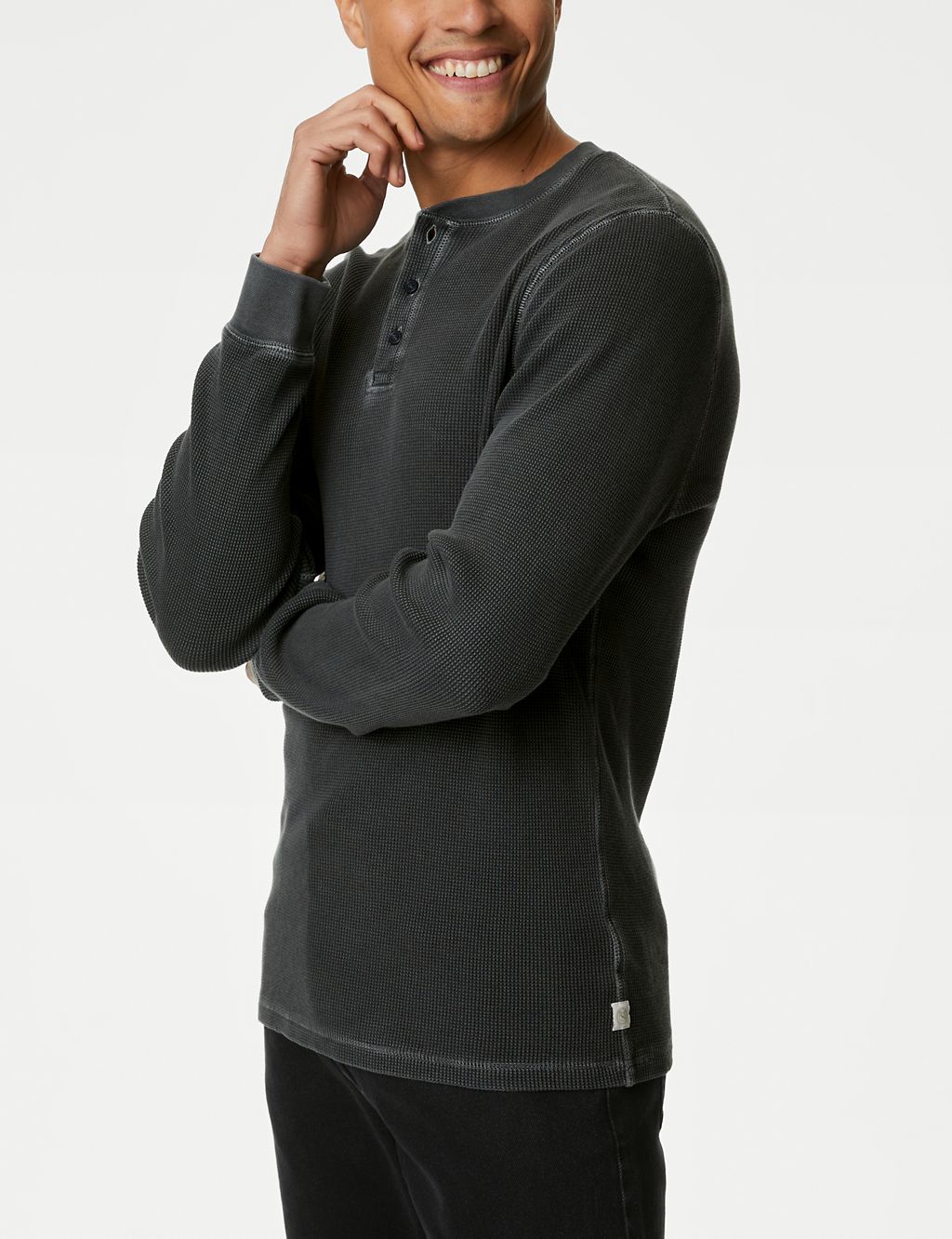Pure Cotton Waffle Henley Long Sleeve Top 3 of 5