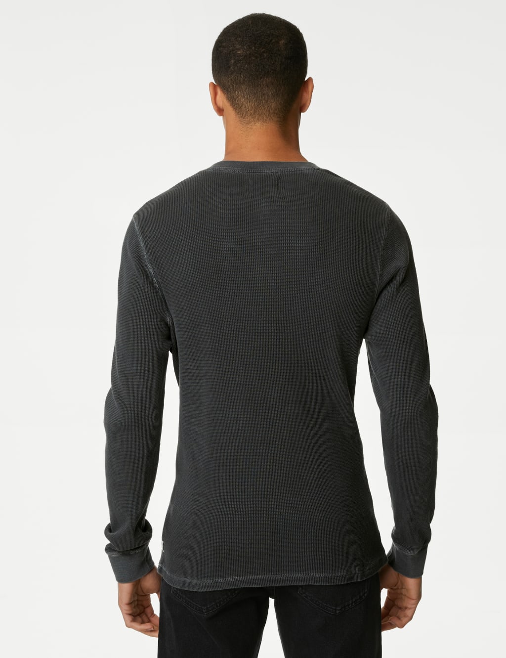 Pure Cotton Waffle Henley Long Sleeve Top