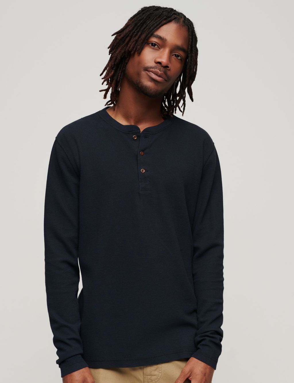 Pure Cotton Waffle Henley Long Sleeve Top 3 of 5