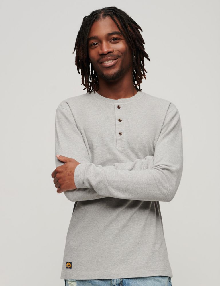 Pure Cotton Waffle Henley Long Sleeve Top 1 of 3