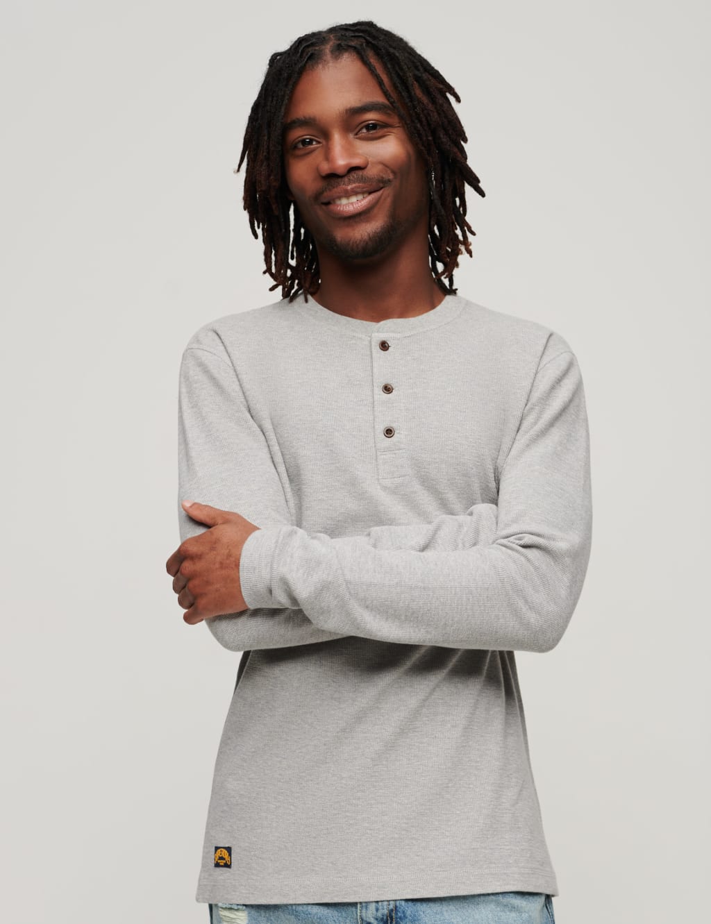 Superdry Organic Cotton Long Sleeve Waffle Henley Top, Surplus Goods Olive  at John Lewis & Partners