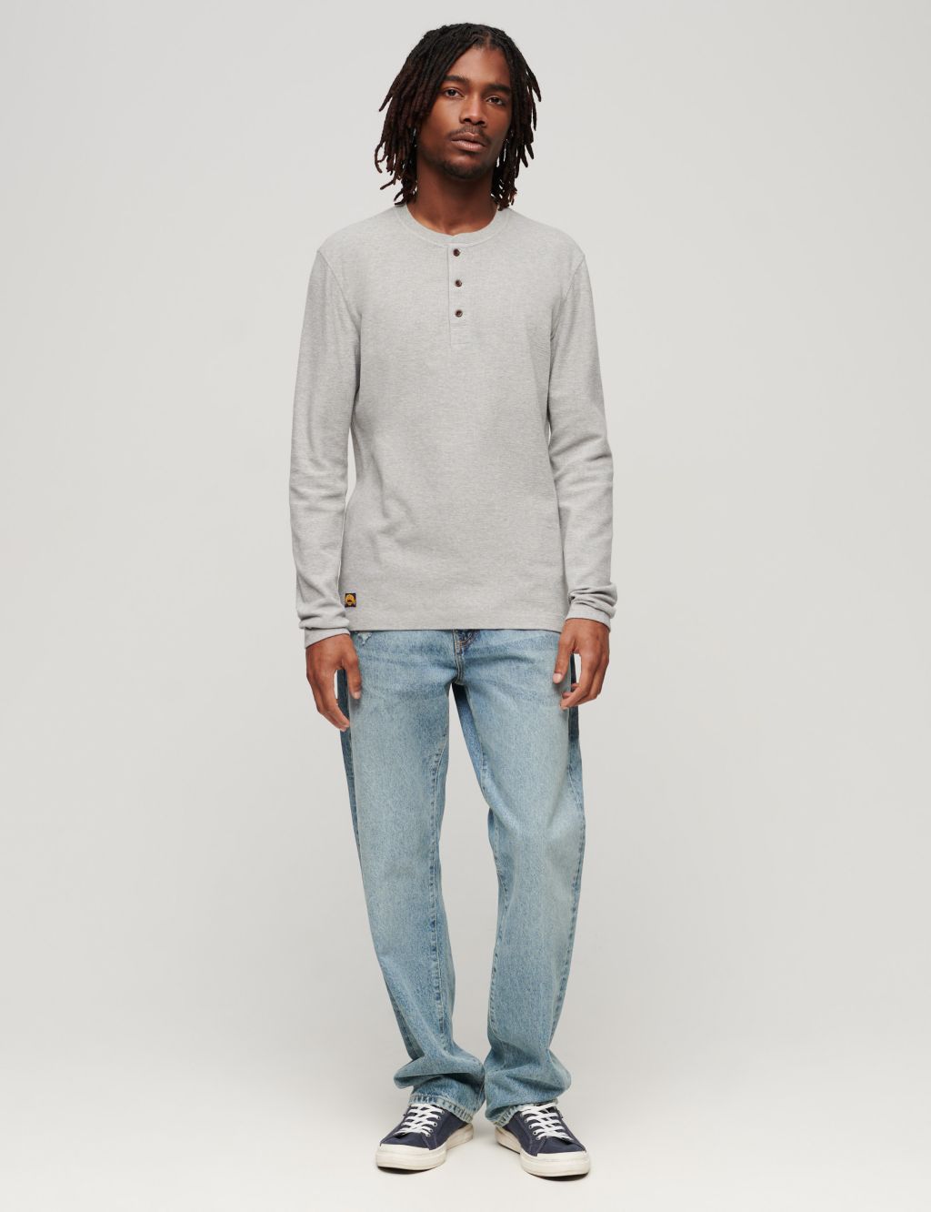 Pure Cotton Waffle Henley Long Sleeve Top | Superdry | M&S