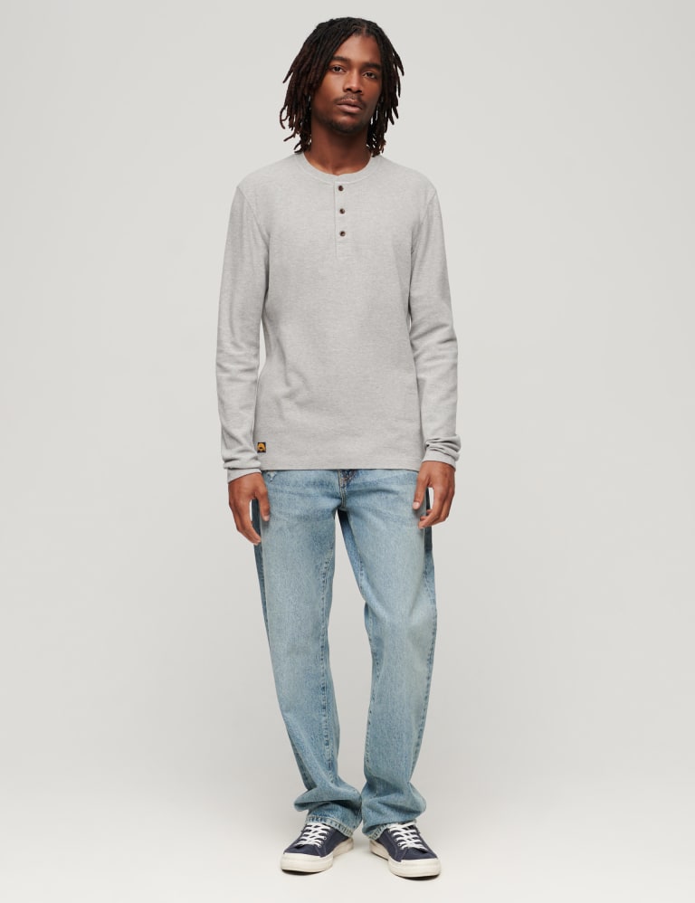 Pure Cotton Waffle Henley Long Sleeve Top, Superdry