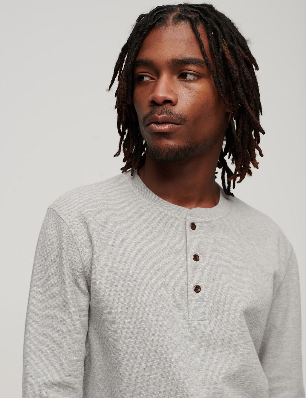 Pure Cotton Waffle Henley Long Sleeve Top 2 of 3