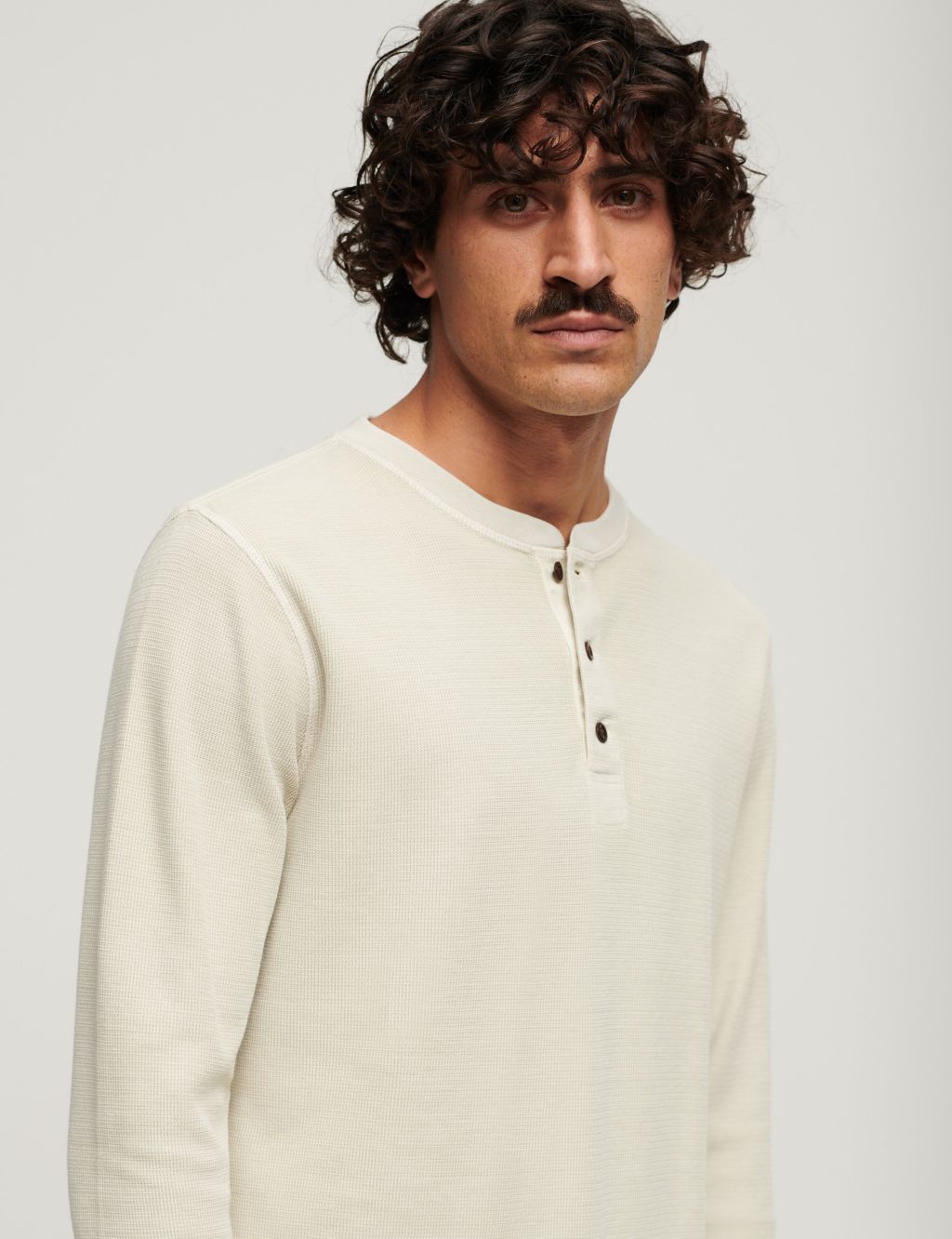 Pure Cotton Waffle Henley Long Sleeve Top 2 of 6
