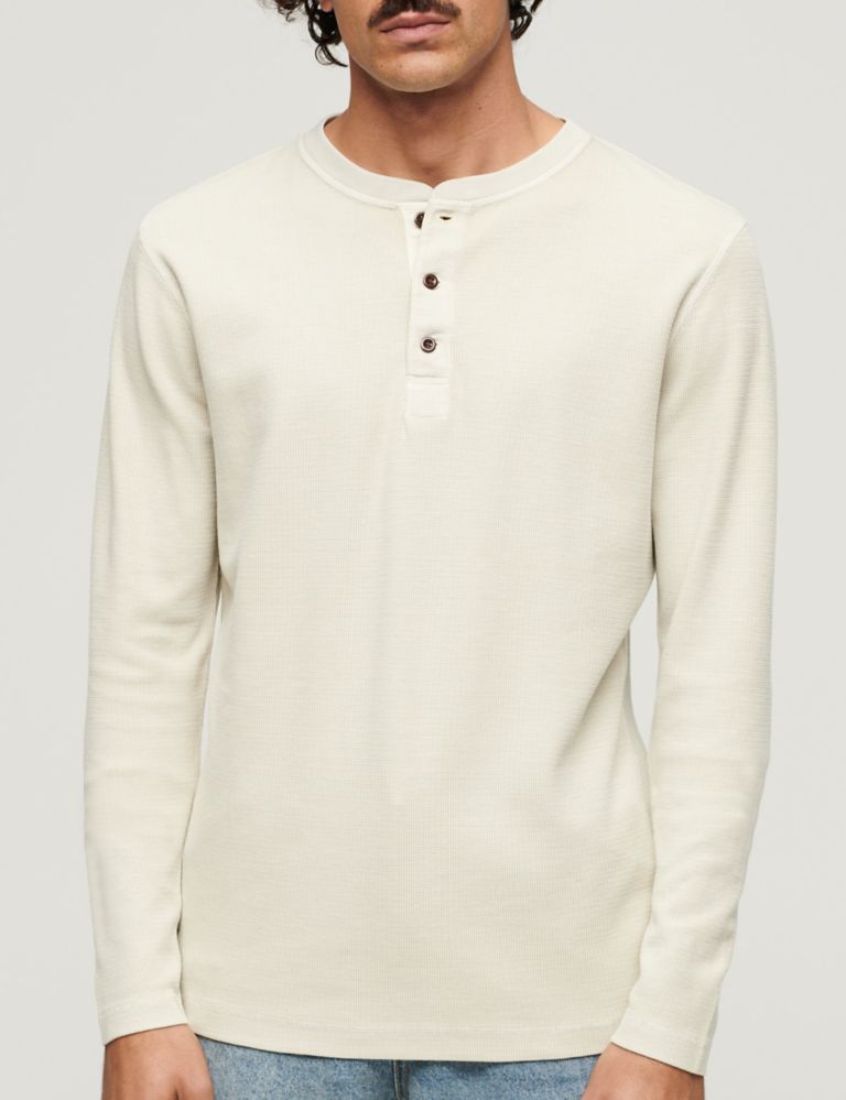 Pure Cotton Waffle Henley Long Sleeve Top 4 of 6
