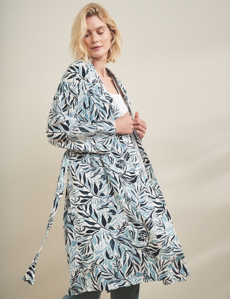 Pure Cotton Waffle Leaf Print Dressing Gown 3 of 6