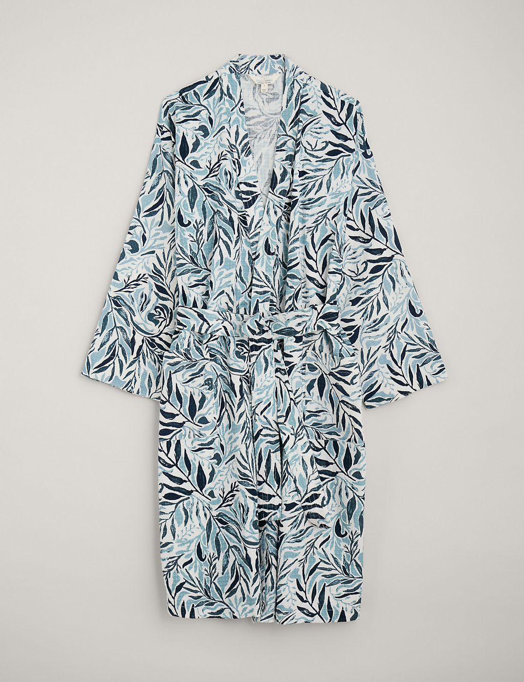 Pure Cotton Waffle Leaf Print Dressing Gown 1 of 6