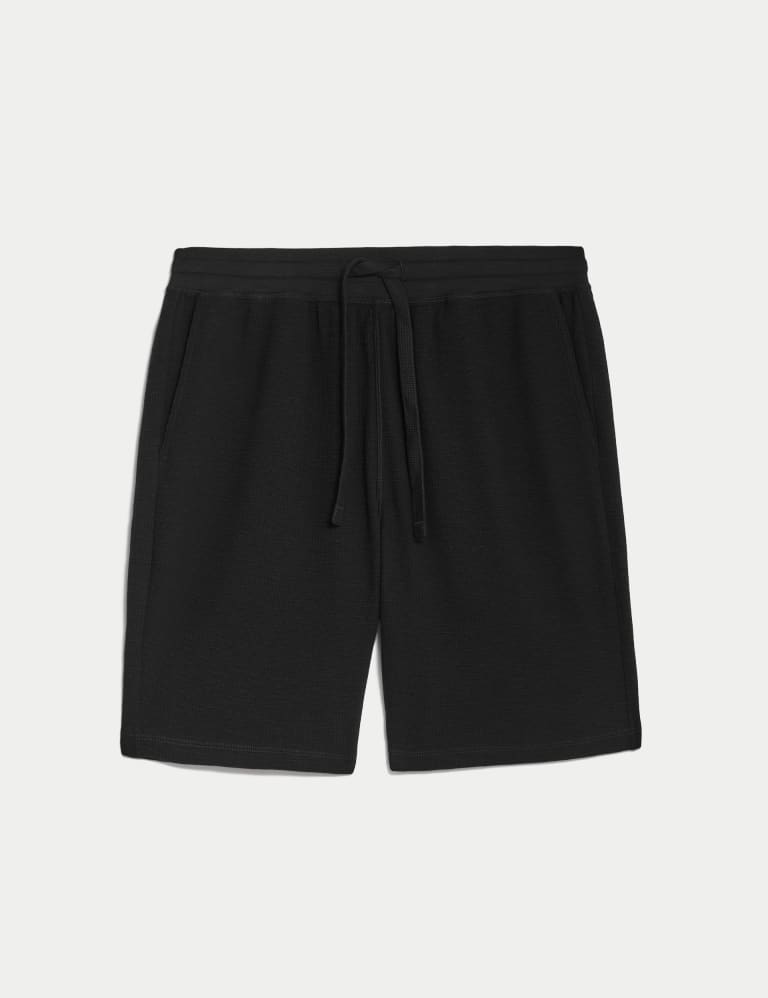 Womens Black Ribbed Jersey Lounge Shorts