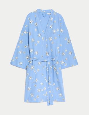 Pure Cotton Waffle Printed Dressing Gown Image 2 of 5