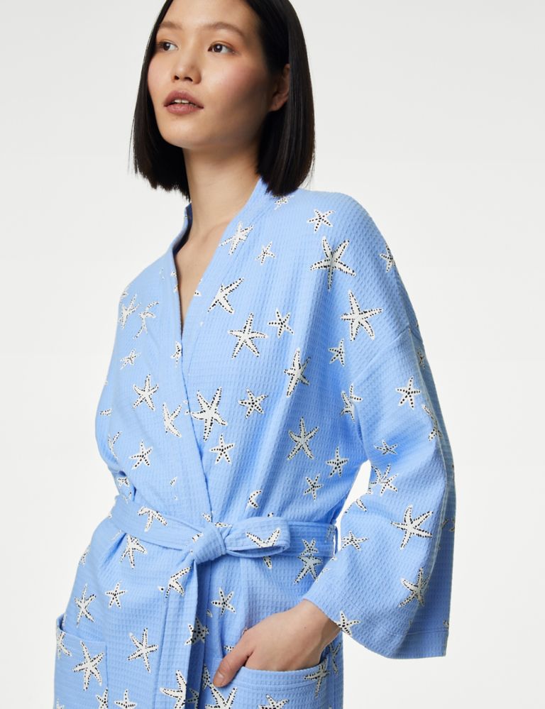 Pure Cotton Waffle Printed Dressing Gown 4 of 5