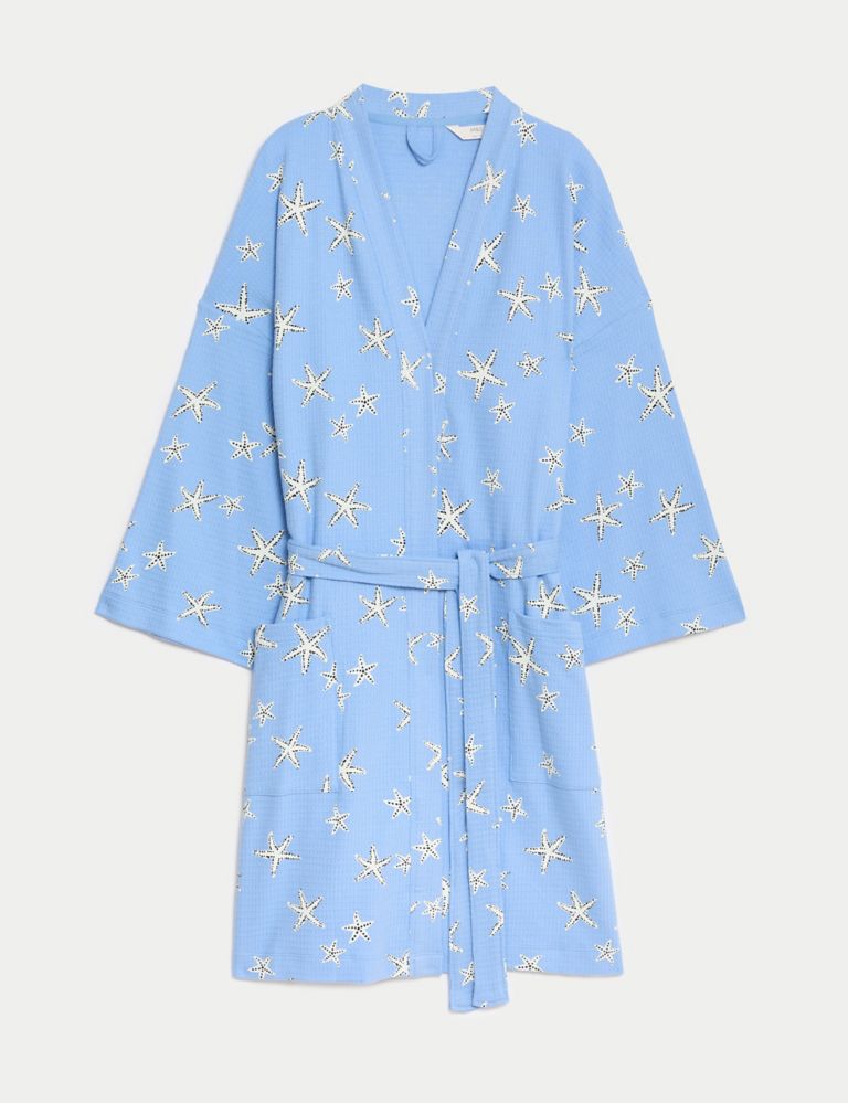 Pure Cotton Waffle Printed Dressing Gown 3 of 5