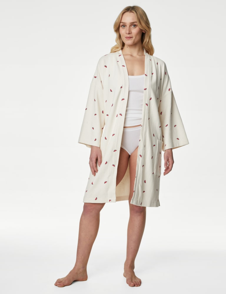 Pure Cotton Waffle Printed Dressing Gown 1 of 5