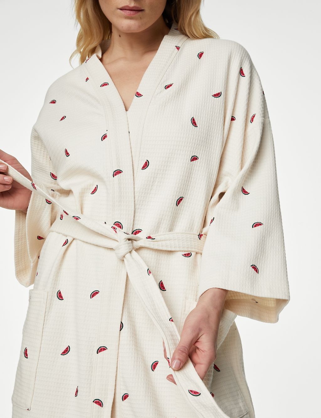 Pure Cotton Waffle Printed Dressing Gown 2 of 5