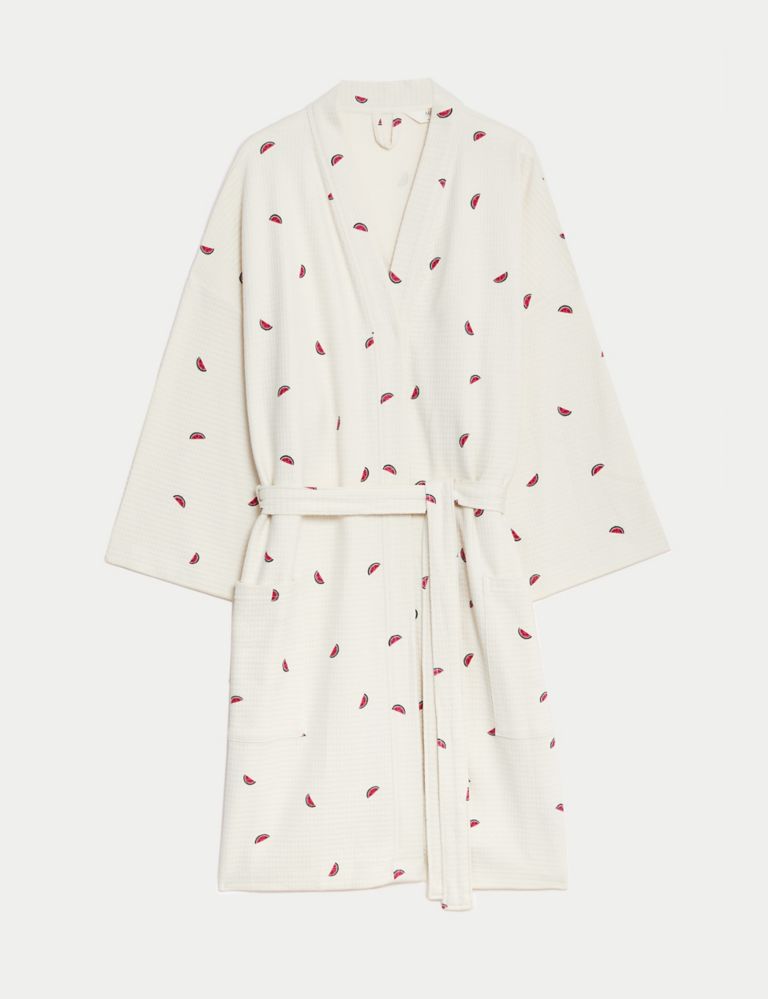 Pure Cotton Waffle Printed Dressing Gown 2 of 5