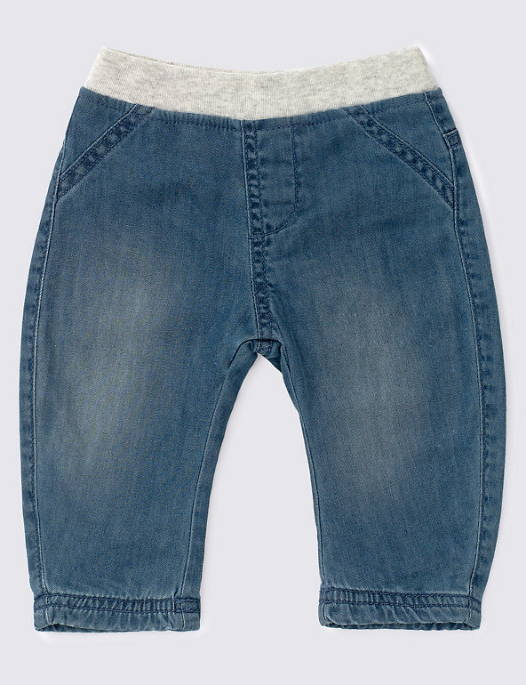 Pure Cotton Washed Look Denim Jeans Image 1 of 2