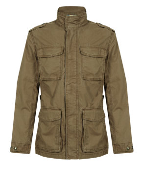 Pure Cotton Washed Look Military Jacket Image 2 of 4