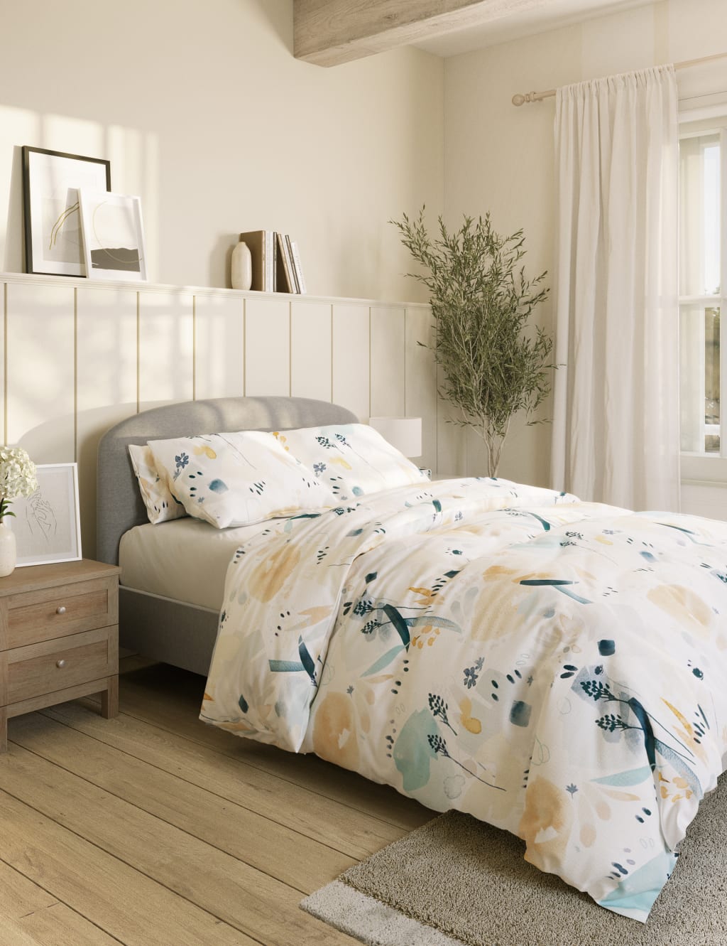 Pure Cotton Watercolour Floral Bedding Set 5 of 5