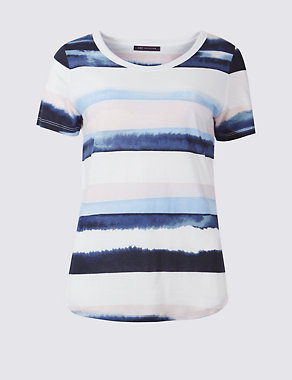 Pure Cotton Watercolour Stripe T-Shirt Image 2 of 5