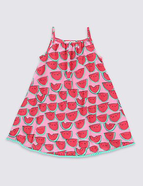 Pure Cotton Watermelon Print Dress (1-7 Years) Image 2 of 3