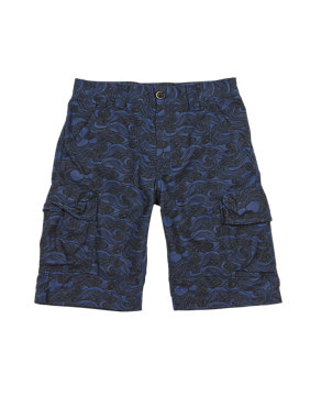 Pure Cotton Wave Print Adjustable Waist Cargo Shorts (5-14 Years) Image 2 of 3