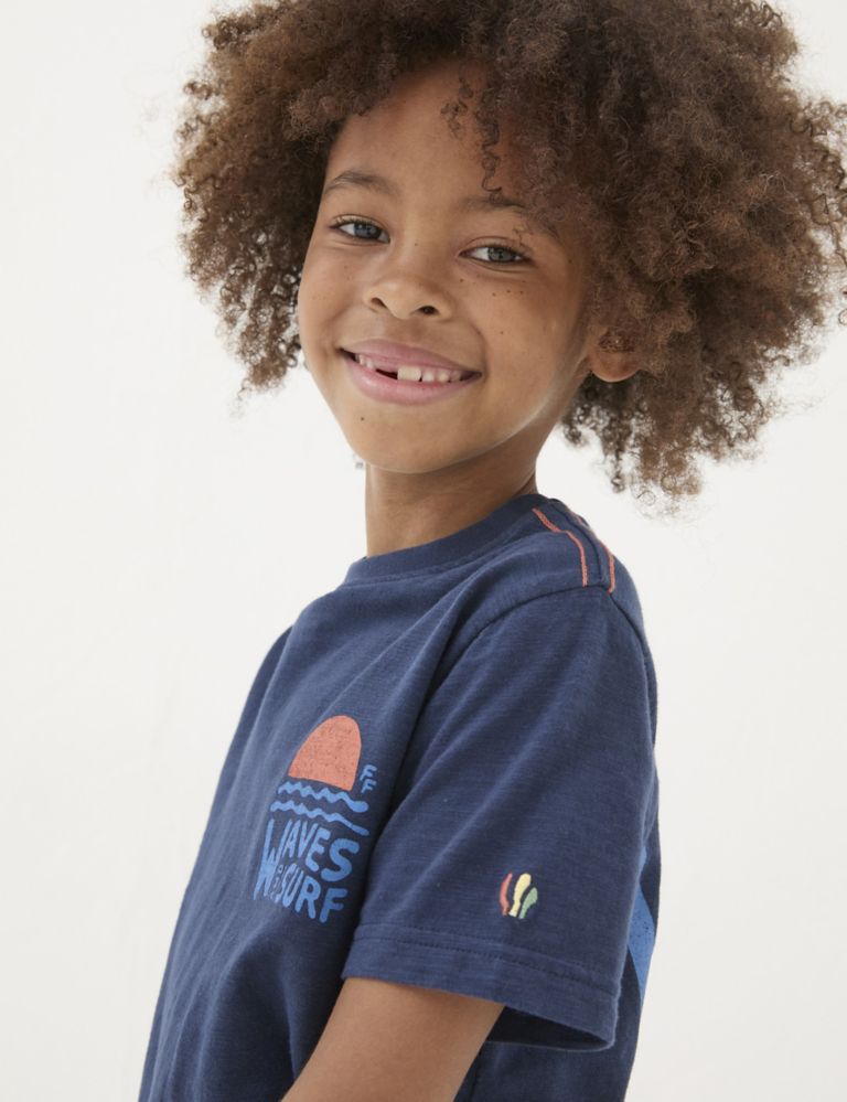 Pure Cotton Wave Print T-Shirt (3-13 Yrs) 1 of 5