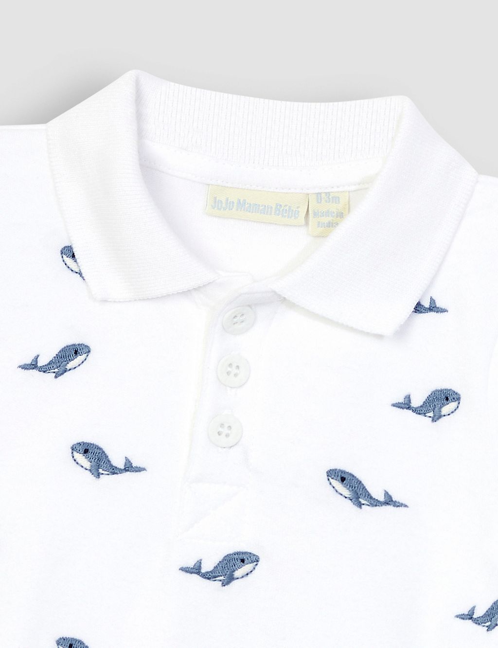 Pure Cotton Whale Embroidered Bodysuit (0-3 Yrs) 1 of 3