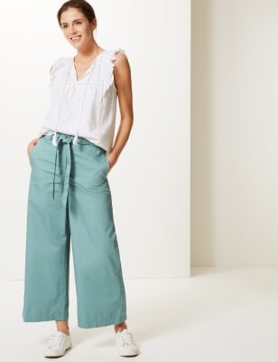 Wide leg shop ankle grazer trousers