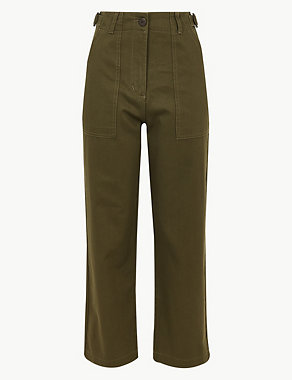 Pure Cotton Wide Leg Cropped Trousers Image 2 of 6