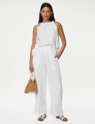 wide leg cotton trousers