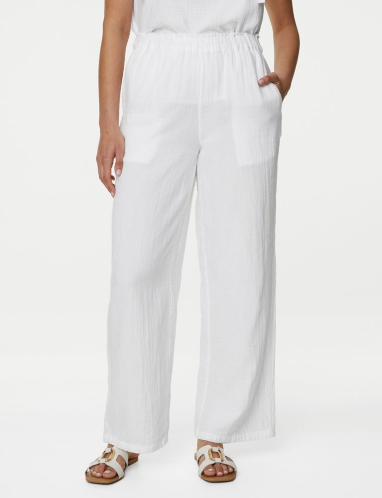 Pure Cotton Wide Leg Trousers 4 of 5