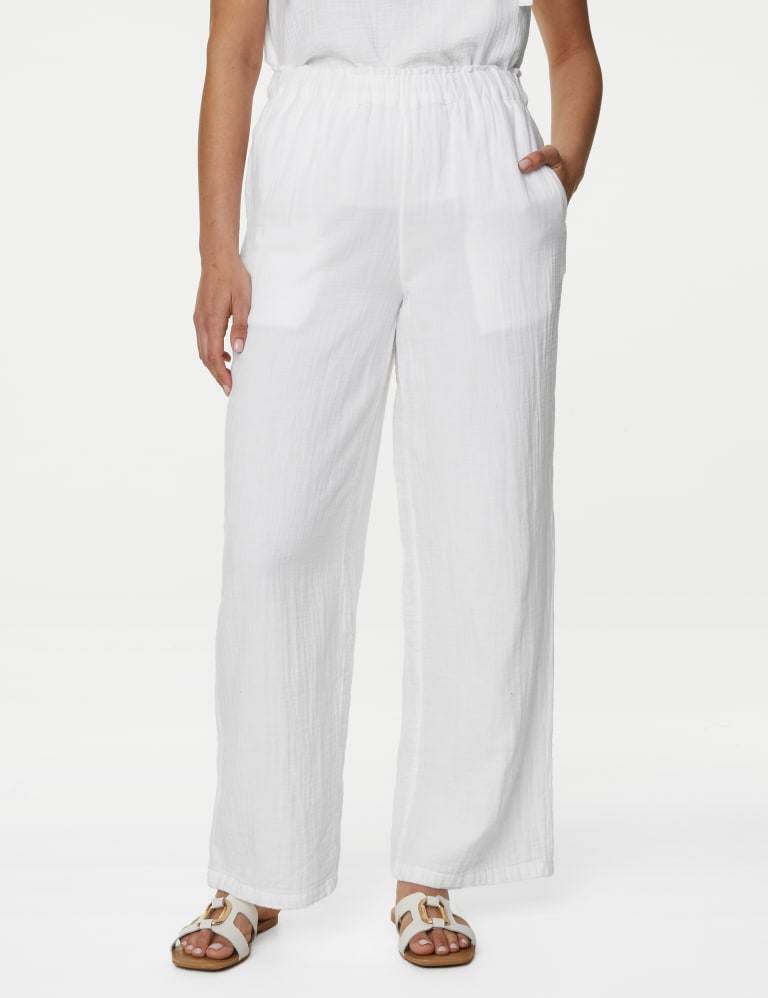 White cotton wide leg cheap pants