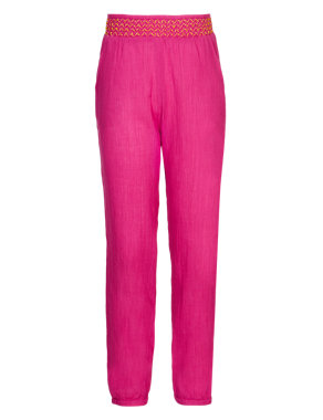 Pure Cotton Wide Waistband Trousers Image 2 of 3